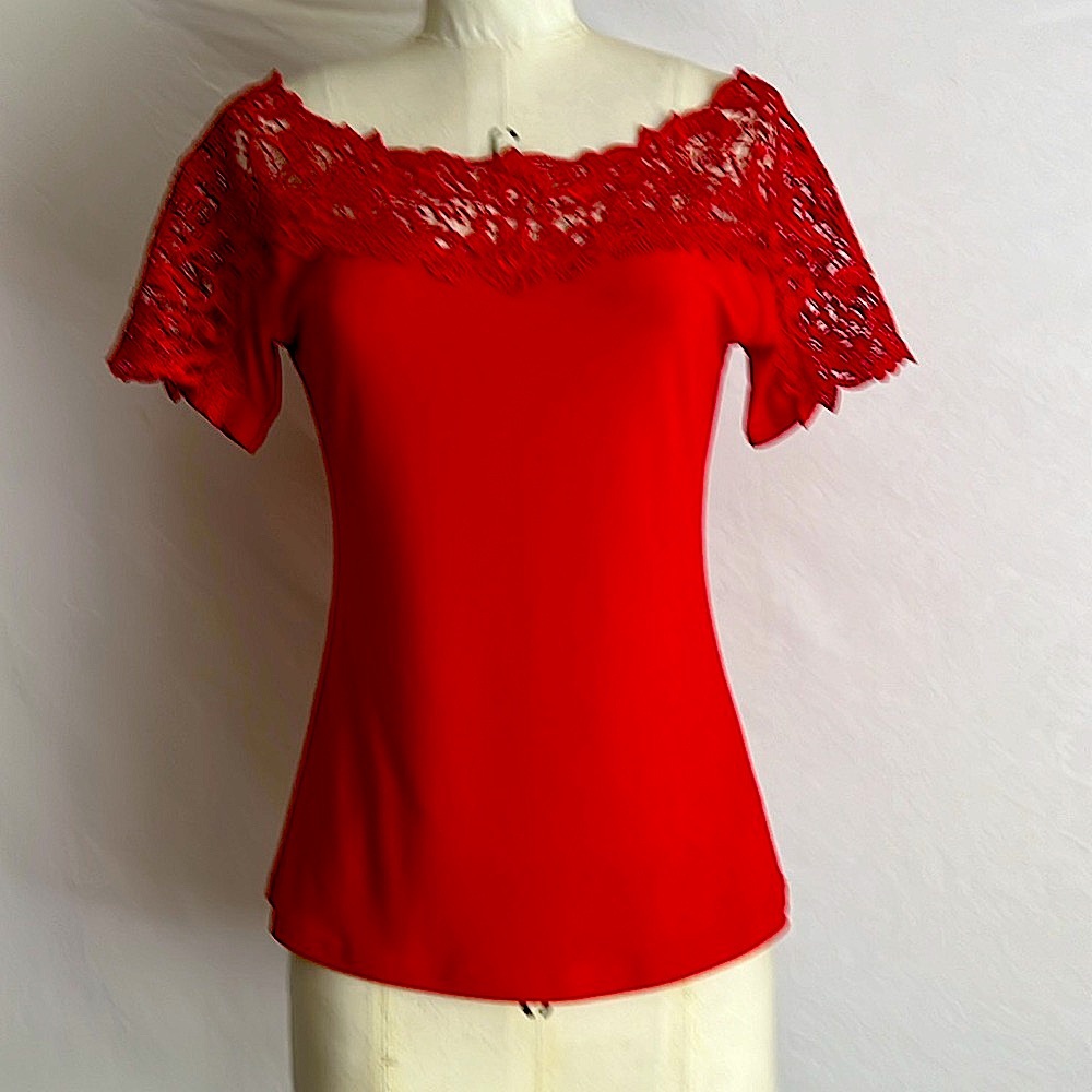 Beautiful Lipstick Red Top with Guipure Lace from Joseph Ribkoff
